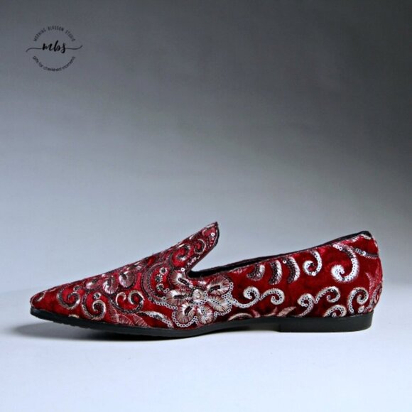 NWT Amali Fabian Embroidered Sequin Driving Loafers Red Rose Gold Men 8 - Picture 7 of 13